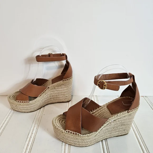 Tory Burch Selby 105 Wedge Espadrille Sandals 6.5 Leather Platform Logo Buckle - Picture 5 of 14